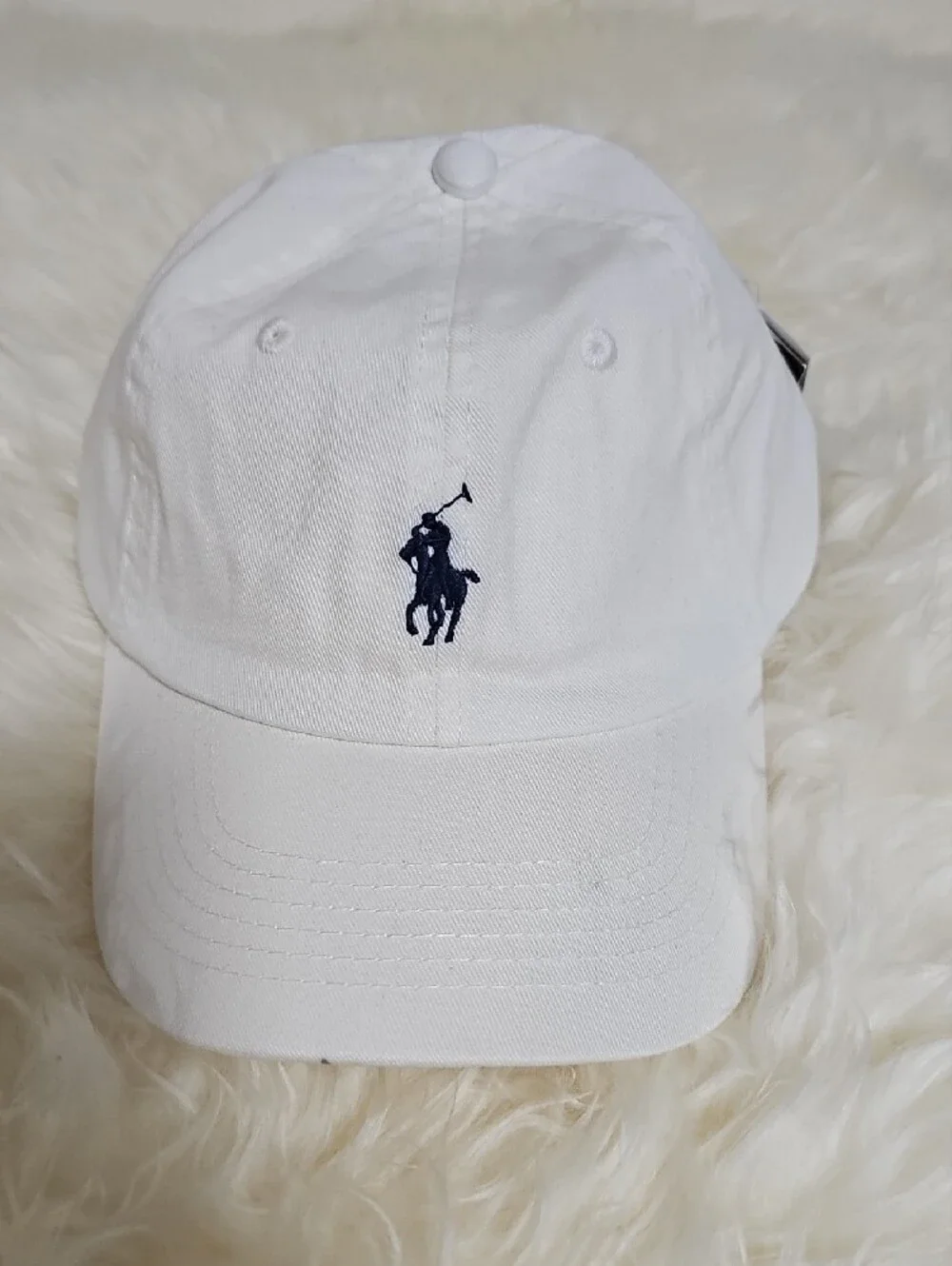Polo by Ralph Lauren White Baseball Cap with Navy Pony Embroidery